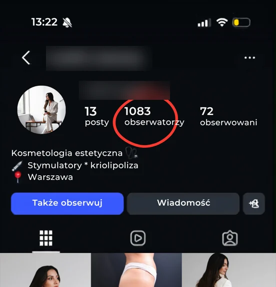 Profil salonu beauty po 6 tygodniach - wzrost o 400 do 500 realnych obserwujących