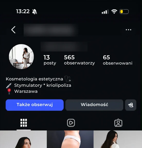 Profil salonu beauty przed kampanią - stan wyjściowy liczby obserwujących