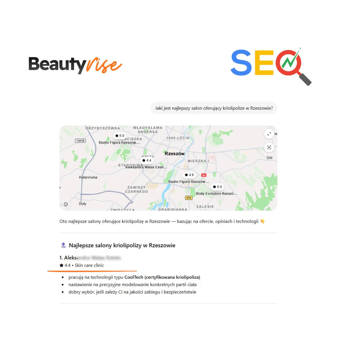 Wyniki SEO dla salonu beauty - widoczność w Google AI Mode
